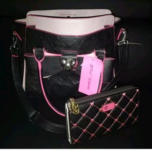 Betsy Johnson Pink & Black Heart Purse & Wallet